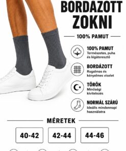 Férfi bordázott pamut zokni infografika