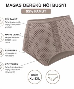 Infografika Magas derekú pöttyös női bugyi 95% pamut jellemzői