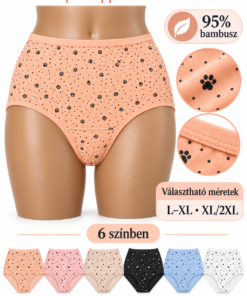 TIMANNI magas derekú bambusz bugyi próbababán, L–XL és XL/2XL mérettel, hat színben