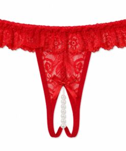 Női nyitott csipke tanga dekoratív gyöngysorral