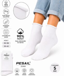 Gumi nélküli női fehér zokni infografika