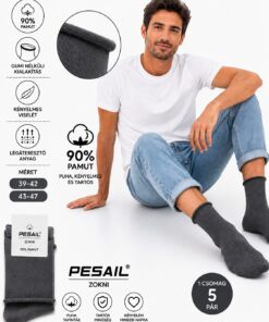 Pesail férfi pamut zokni infografika 90% pamut 5 pár