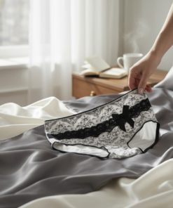 Magas derekú bugyi, csipkés,mintás,masnival