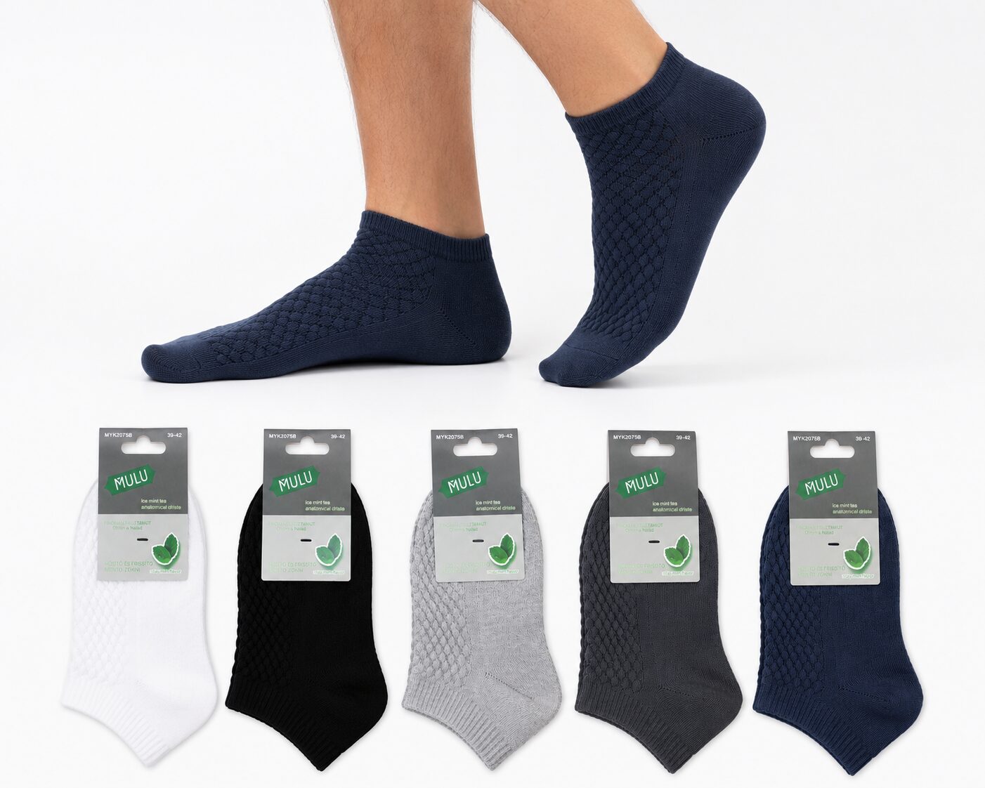 MULU férfi mentolos zokni 95% pamut – légáteresztő boka zokni Ice Mint Tea 5 pár/ csomag