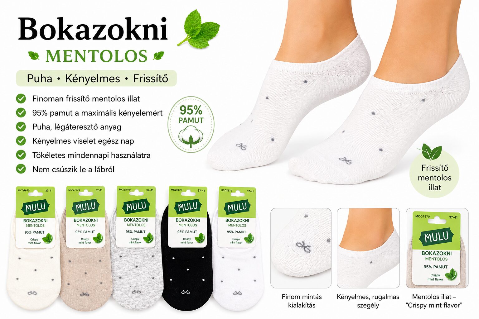 MULU Mentolos Női Bokazokni – 95% Pamut