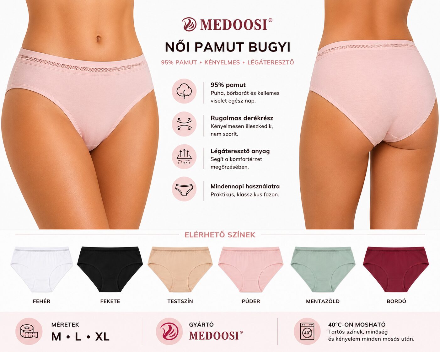 Medoosi 95% Pamut Női Bugyi – Kényelmes, Légáteresztő Alsónemű M–XL - Image 4