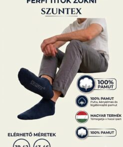 Szuntex férfi titok zokni sötétkék – 100% pamut, orrvarrás nélküli, megerősített sarok és orr.