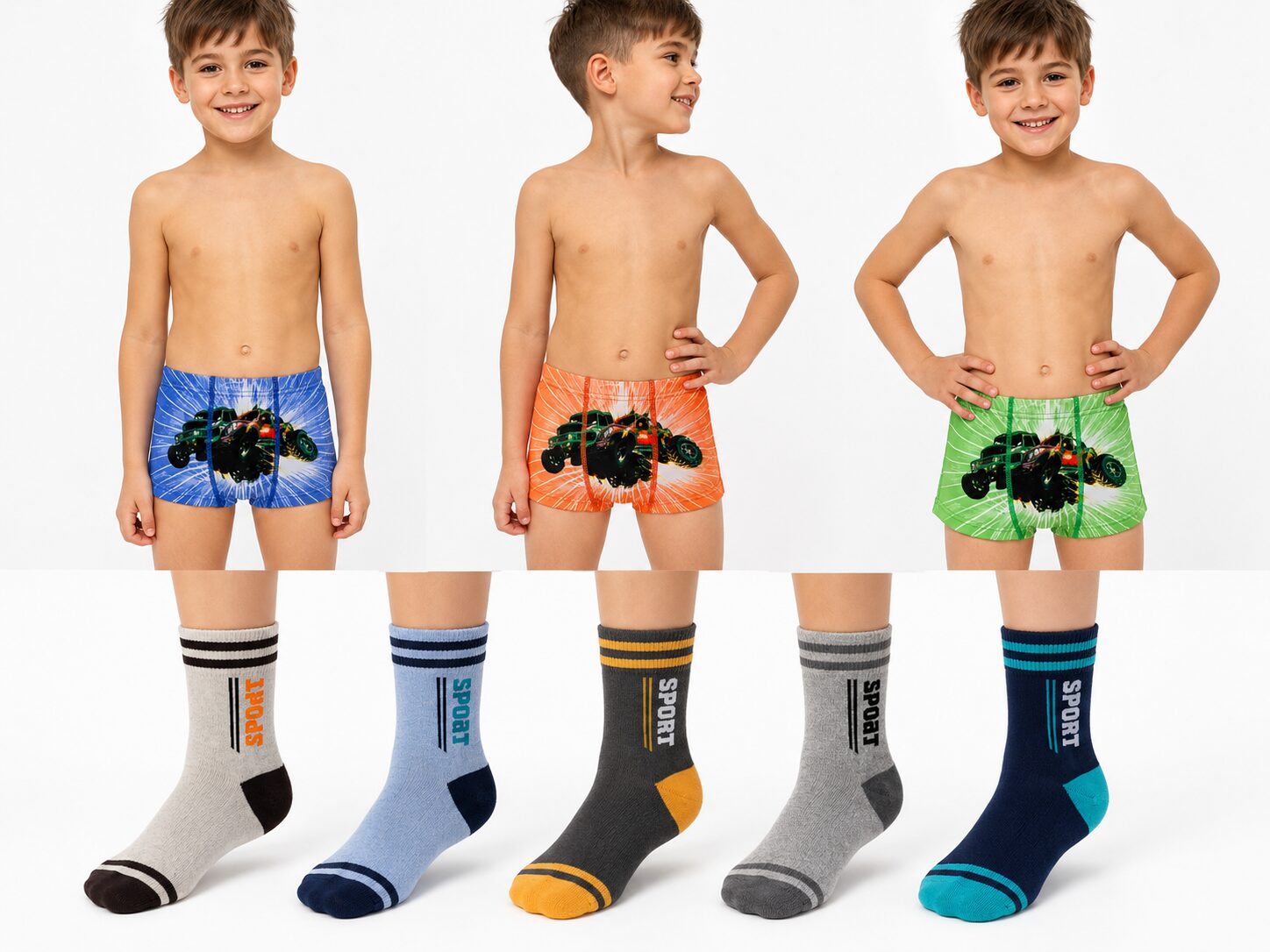 Kisfiú 95% pamut mega csomag – 2 db boxer + 5 pár pamut zokni | 2-4, 4-6, 8-10 év - Image 4