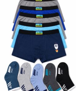 Kisfiú Mega Csomag – 2 db Pamut Boxer + 5 Pár Pamut Zokni | 95% Pamut | 2–4, 4–6, 8–10 Év | TalpigPamut
