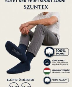 Szuntex sötétkék férfi sport zokni 100% pamut infografika