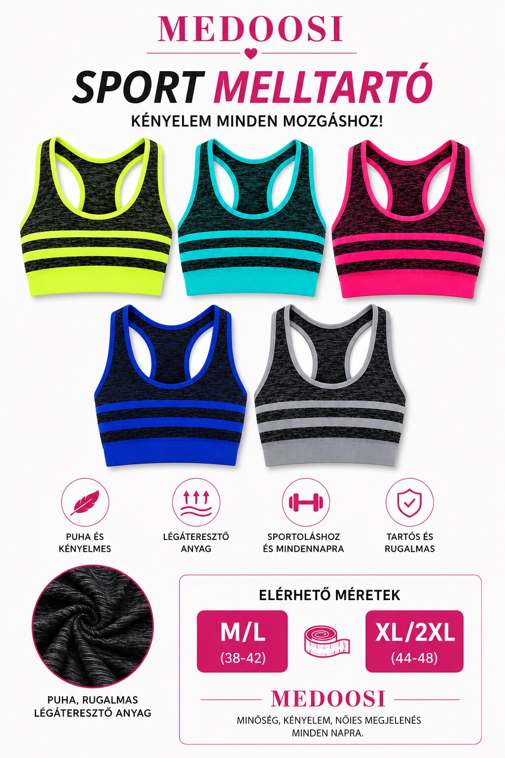 Medoosi Sport Melltartó – Női Sportmelltartó | Puha, Rugalmas és Légáteresztő | M/L, XL/2XL - Image 4