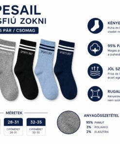 PESAIL kisfiú zokni 5 pár méretek és anyagösszetétel