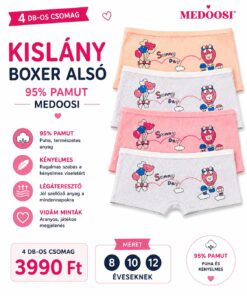 Medoosi 4 db-os 95% pamut kislány boxer alsó csomag