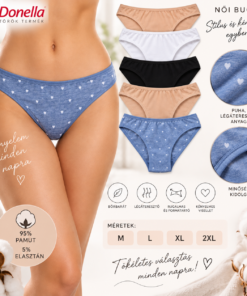 Donella brazil női bugyi 5 db-os csomag 95% pamut anyaggal, M-2XL méretben – infografika