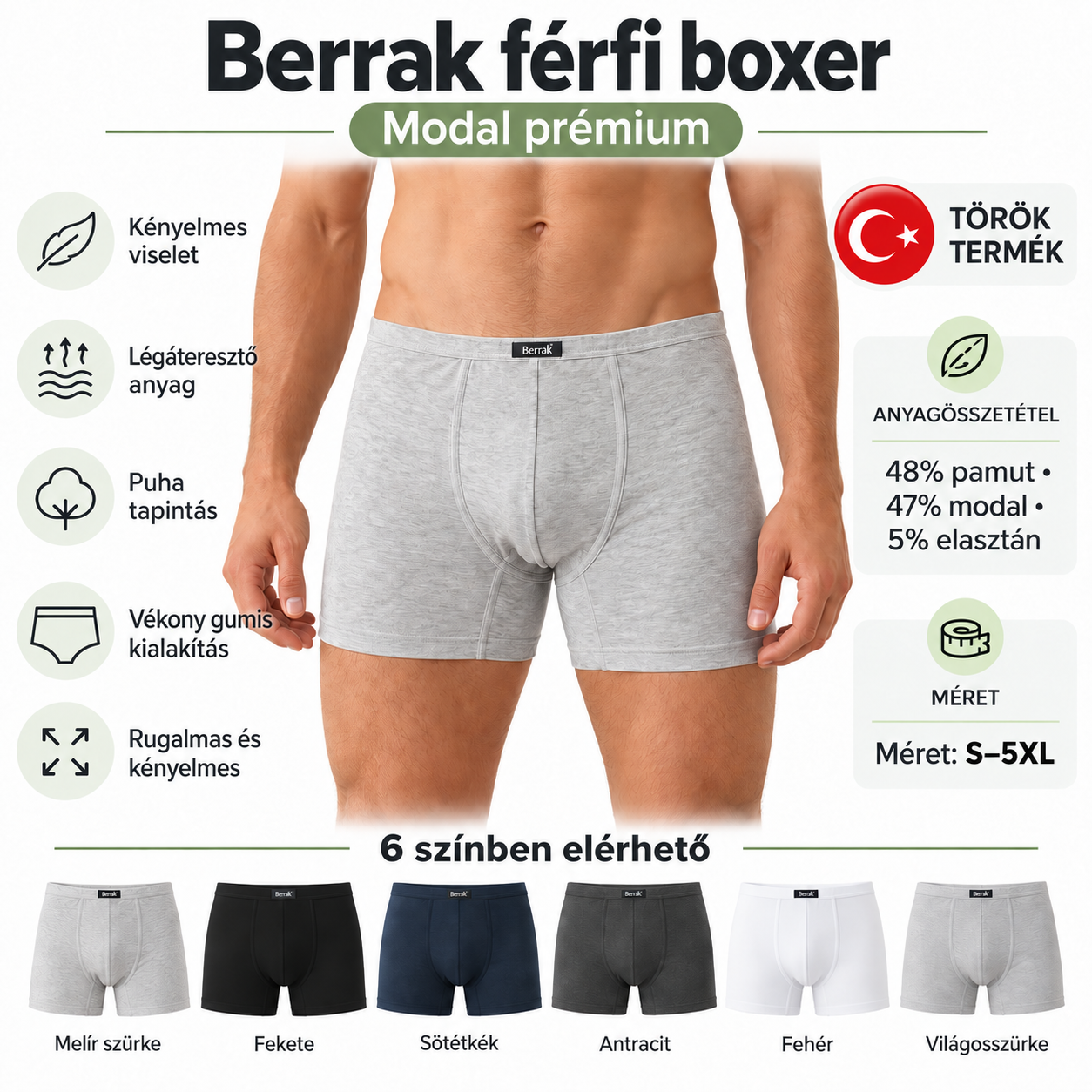 Berrak vékony gumis boxer 48% pamut 47% modal 5% elasztán