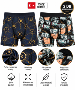Berrak török férfi boxer 2 db-os csomag 2XL bitcoin és pénzes mintával 95% pamut 5% elasztán