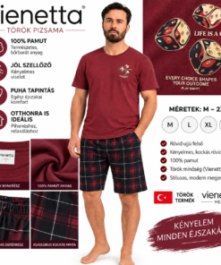 Vienetta török férfi pizsama 100% pamut dobókockás mintával M-2XL méretben