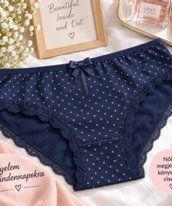 Donella sötétkék pöttyös csipkés női bugyi hangulatos lifestyle környezetben