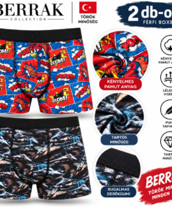 Berrak török férfi boxer 2 db-os csomag 2XL vadászrepülős és képregényes mintával