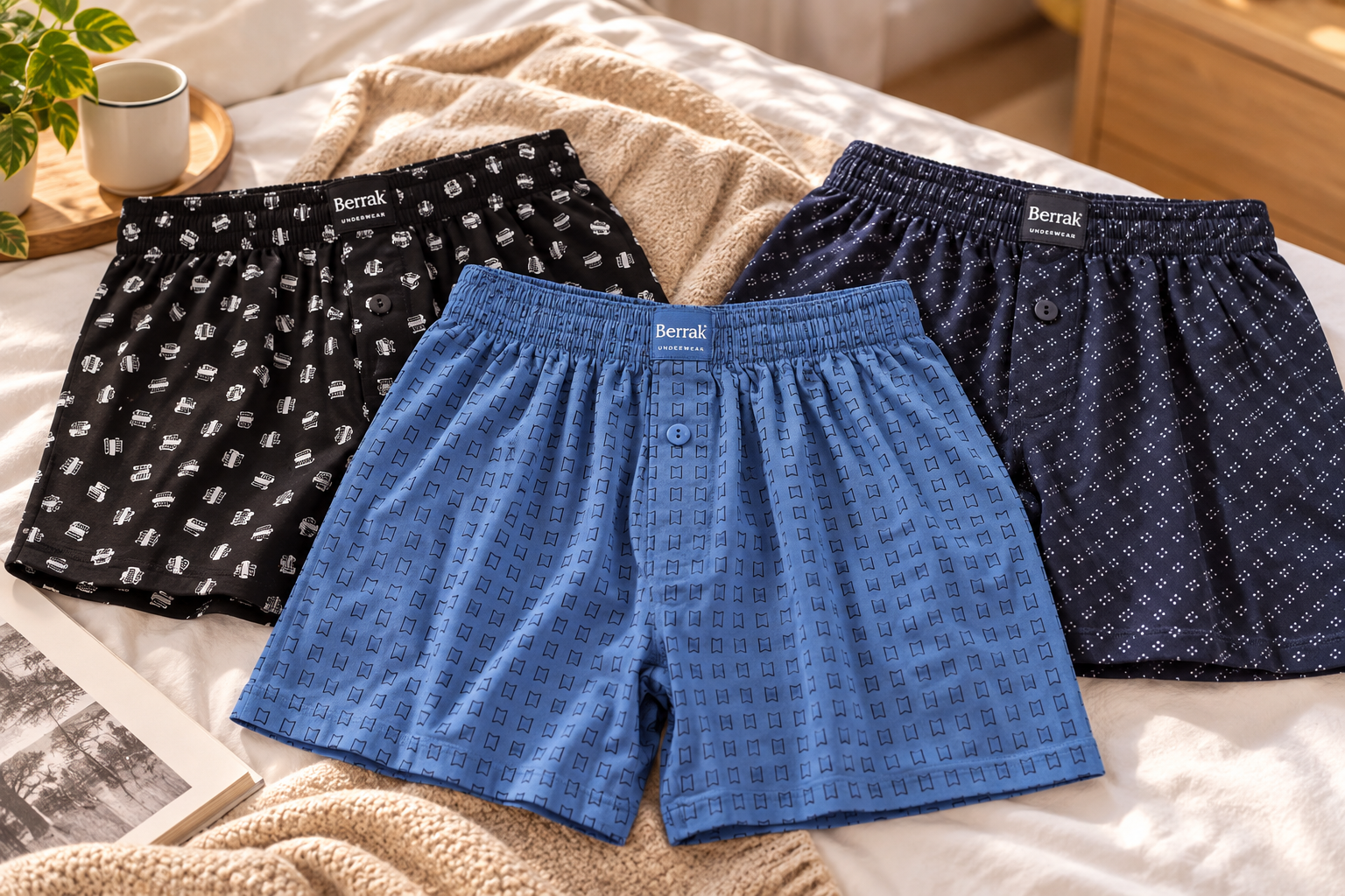 Berrak férfi 100% pamut mintás boxer 3 db-os csomag lifestyle kép