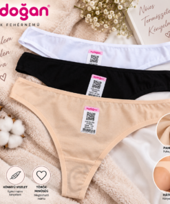 Aydoğan női tanga 3 db-os csomag testszínű fehér és fekete változatban lifestyle környezetben