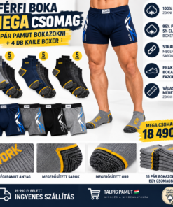 Férfi Boka Mega Csomag 15 pár pamut bokazokni és 4 db Kaile boxer