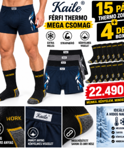 15 pár férfi thermo munkászokni és 4 db Kaile boxer csomag
