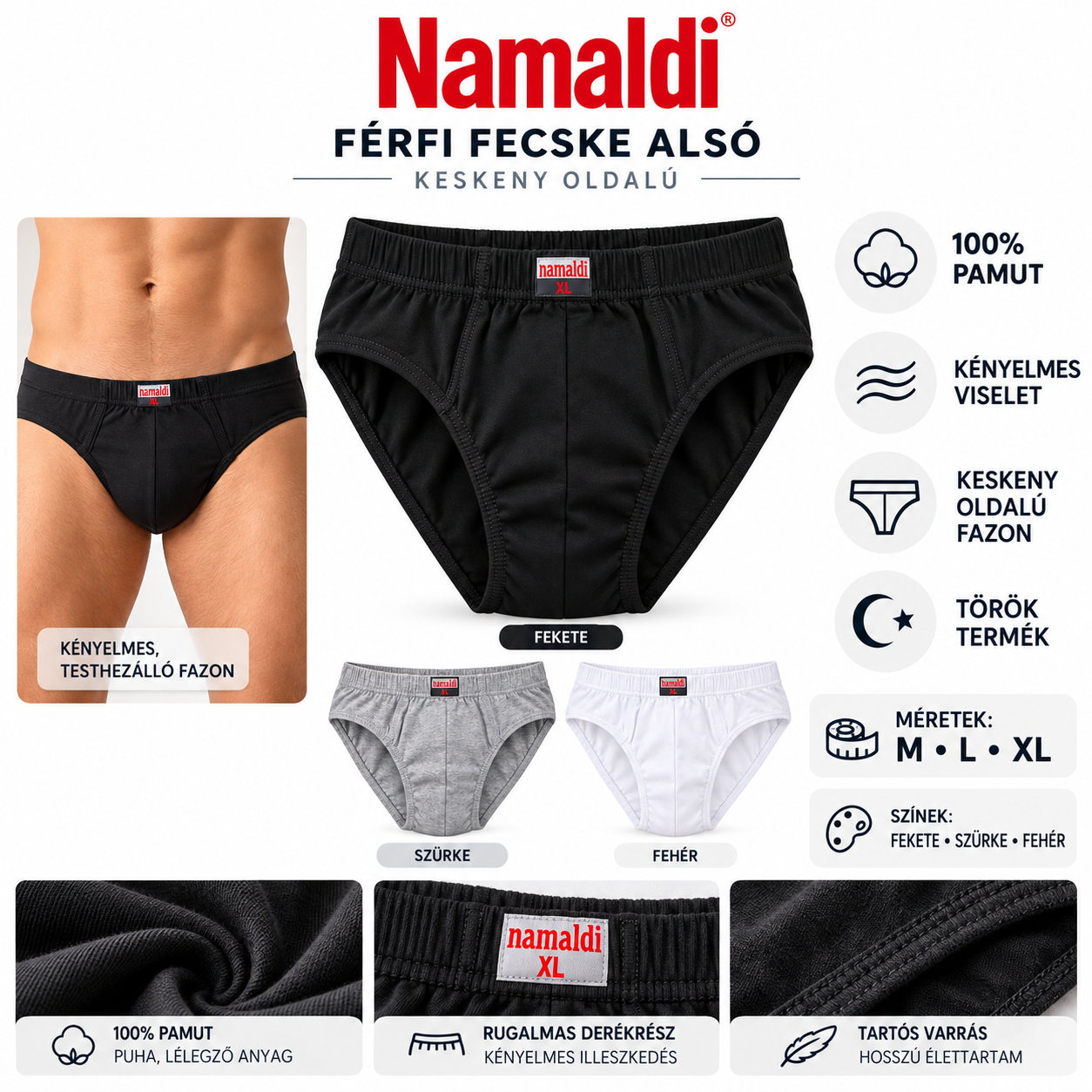 Namaldi férfi fecske alsó 100% pamut M–XL méretben