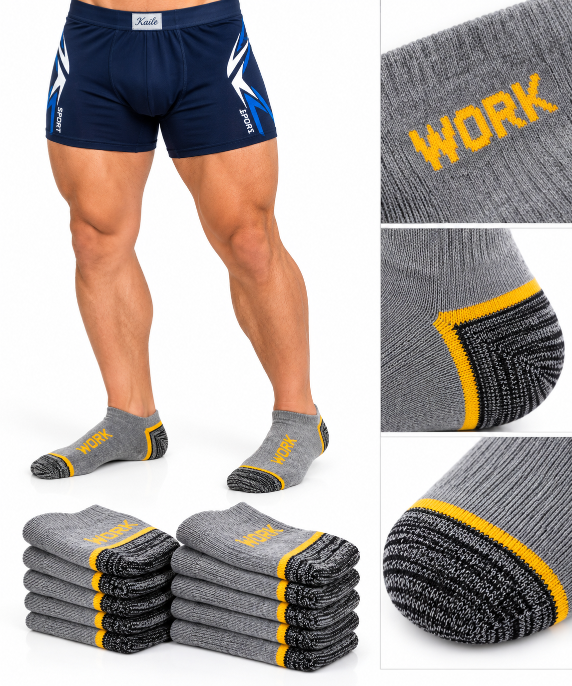 100% pamut férfi WORK bokazokni anyagközeli kép