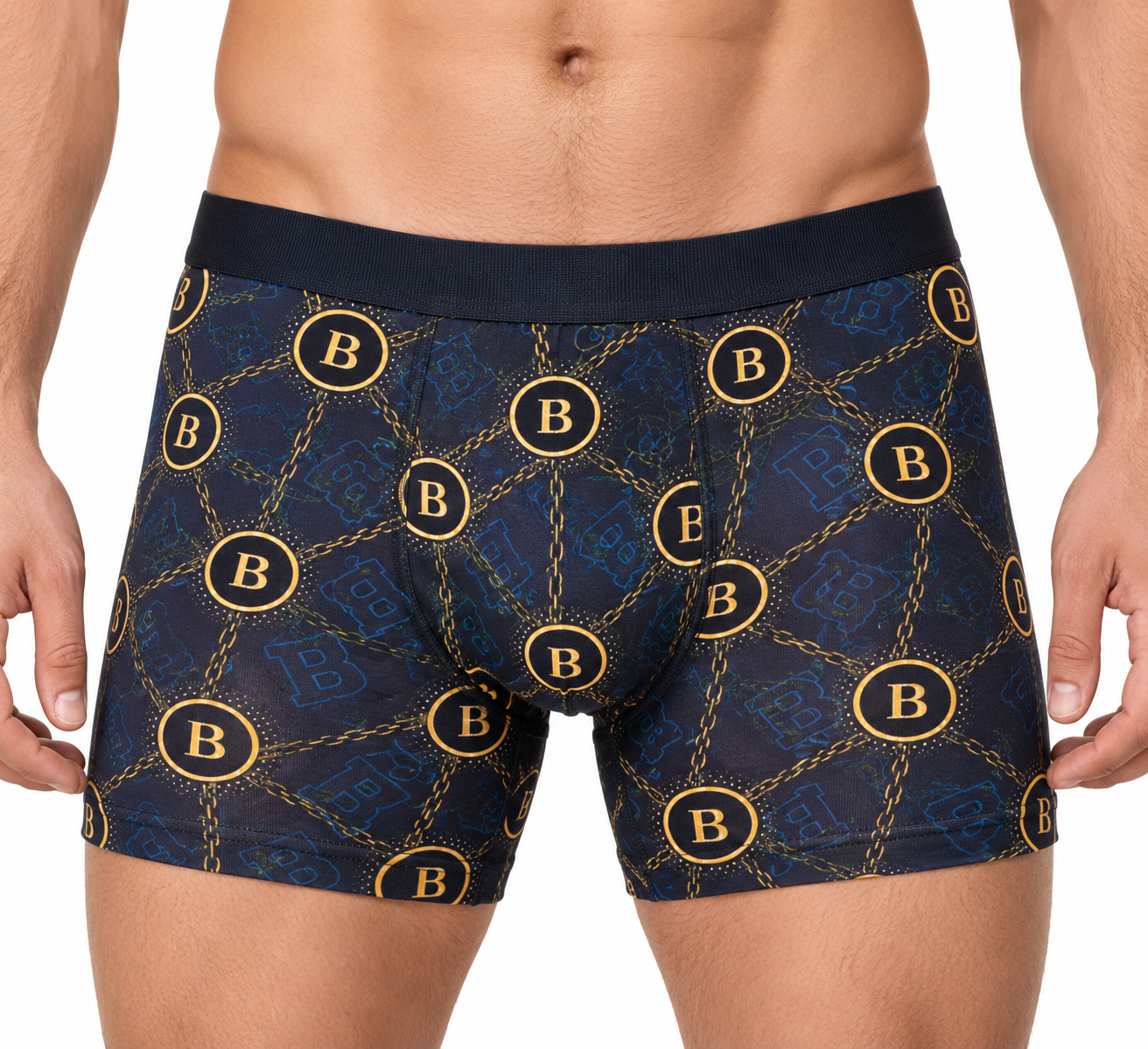 : Berrak 2XL férfi boxer bitcoin ihlette mintával modellen