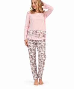 Vienetta női pizsama – cicás, hosszú, 100% pamut – S–XL