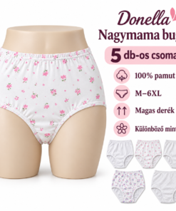 Donella nagymama bugyi próbababán, 5 darabos csomag és M–6XL feliratokkal