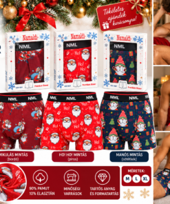 NAMALDI prémium török férfi karácsonyi boxer infografika, három minta, díszdoboz, 90% pamut, M L XL méret