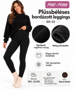 PIHE-PUHA plüssbéléses bordázott leggings barna-fekete színben termékinfografikán