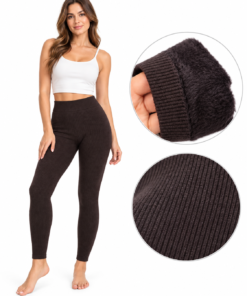 PIHE-PUHA plüssbéléses bordázott leggings barna színben fehér háttéren
