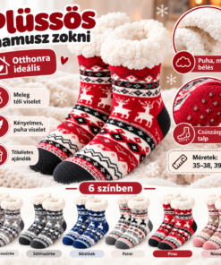 Plüssös csúszásgátlós mamusz zokni 6 színben 35–42 méretig