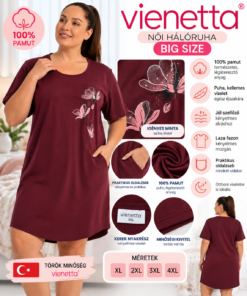 Vienetta Big Size női zsebes hálóruha 100% pamut XL–4XL infografika