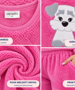 Vienetta női Welsoft pizsama puha bolyhos anyaga és kutyás mintája
