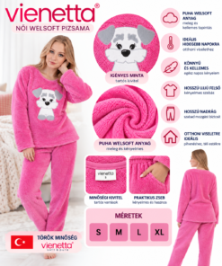 Vienetta női Welsoft kutyás pizsama S–XL méretben infografika