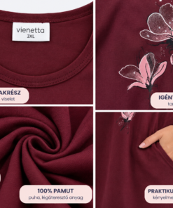 Vienetta Big Size 100% pamut hálóruha anyaga, virágmintája és oldalzsebe